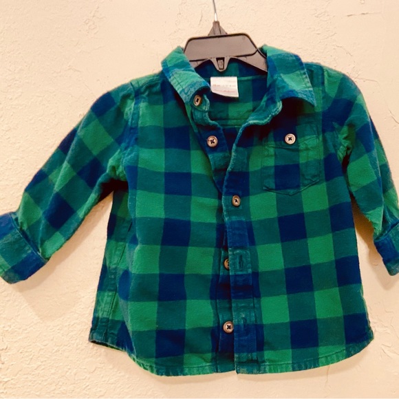 Baby’s First Flannel: Hanna Andersson 75cm 12-18mo Green Plaid Flannel Shirt - Picture 2 of 7